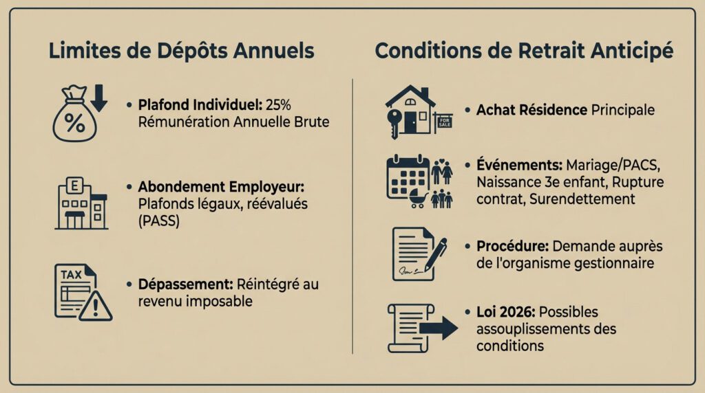 épargne salariale - limites et conditions